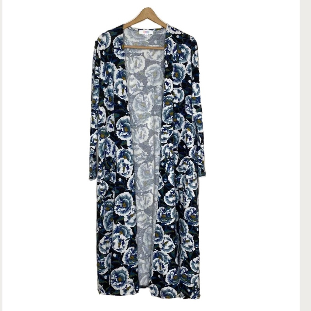 LuLaRoe Blue Floral Sarah Long Cardigan